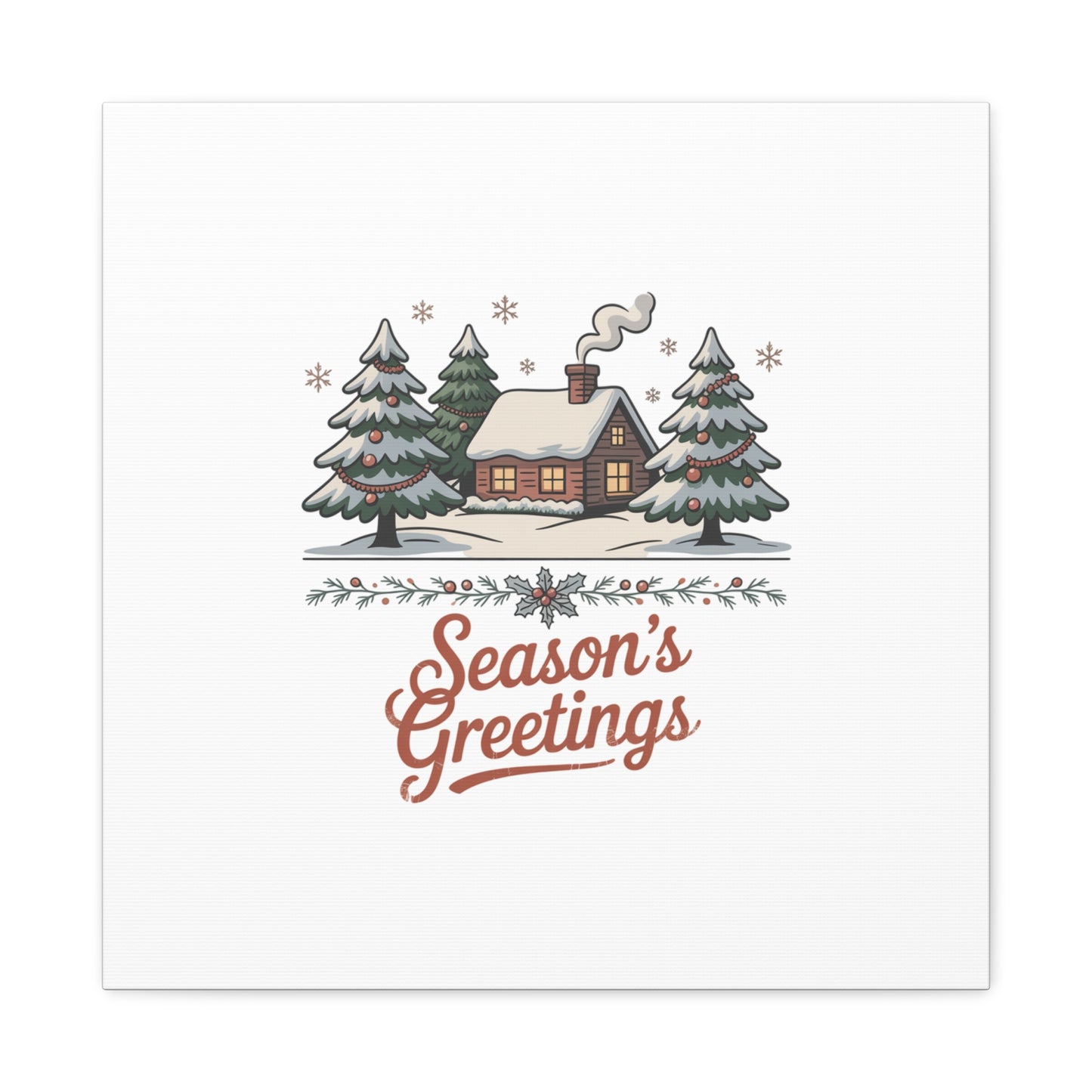 Vintage Christmas Postcard Seasons Greetings Canvas | Retro Holiday Card Design