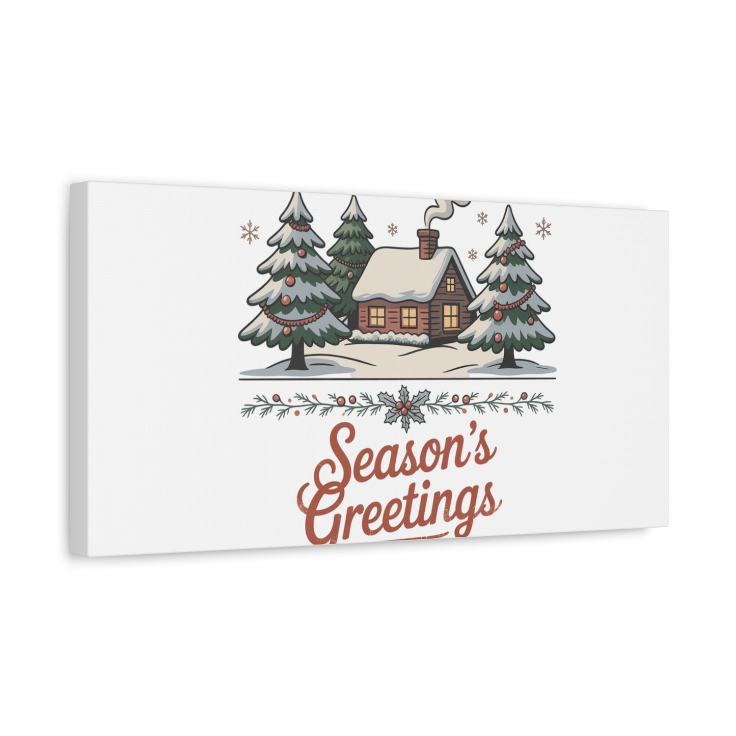 Vintage Christmas Postcard Seasons Greetings Canvas | Retro Holiday Card Design
