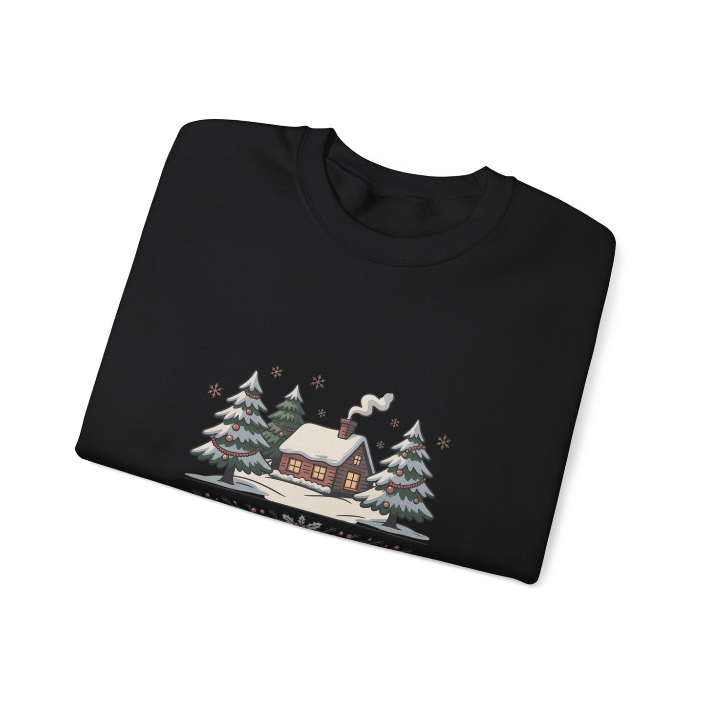 Season's Greetings Cabin Sweatshirt | vintage Christmas postcard, retro holiday card design