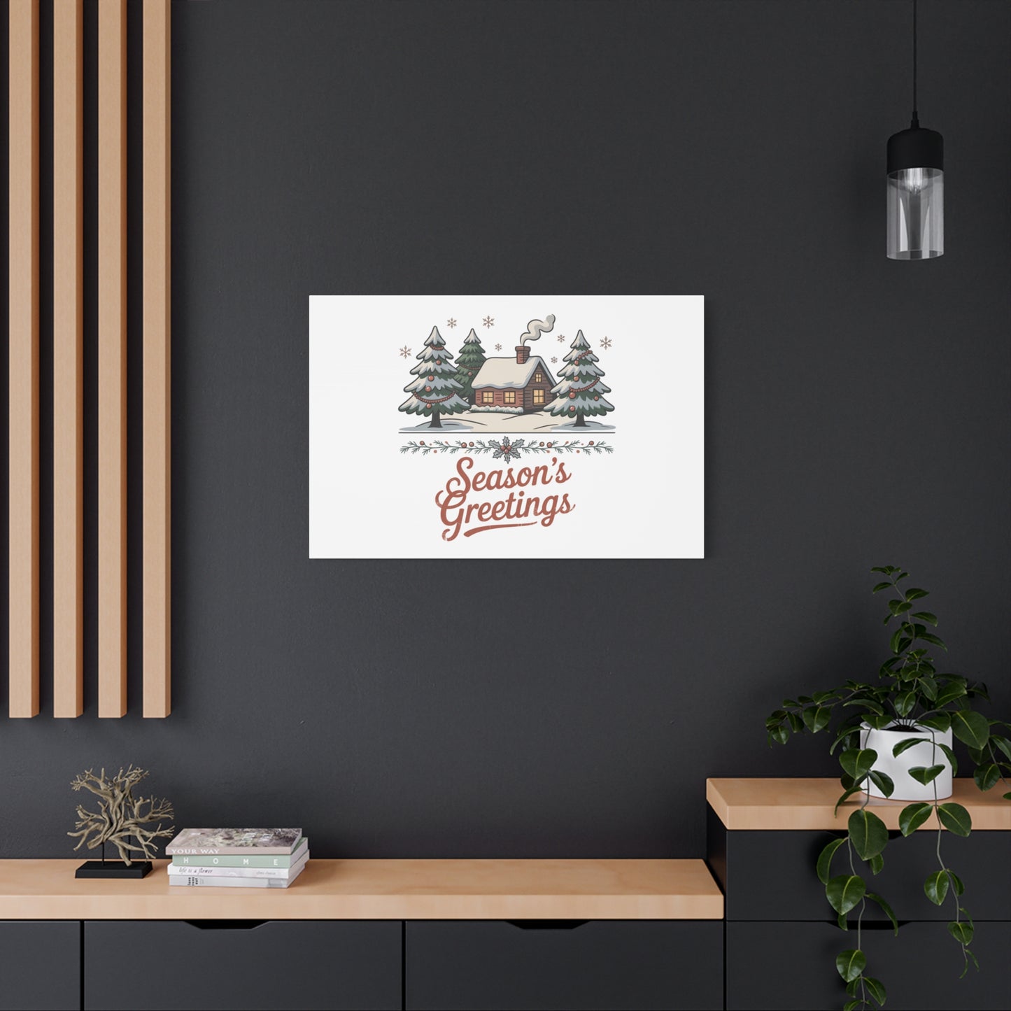 Vintage Christmas Postcard Seasons Greetings Canvas | Retro Holiday Card Design