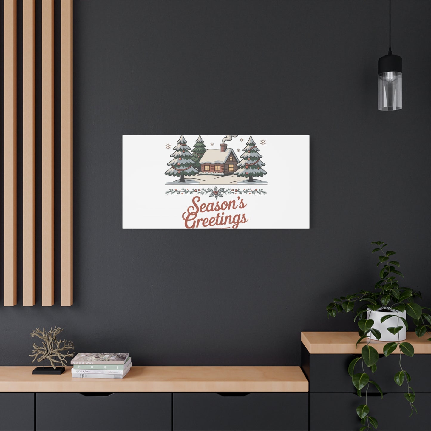 Vintage Christmas Postcard Seasons Greetings Canvas | Retro Holiday Card Design