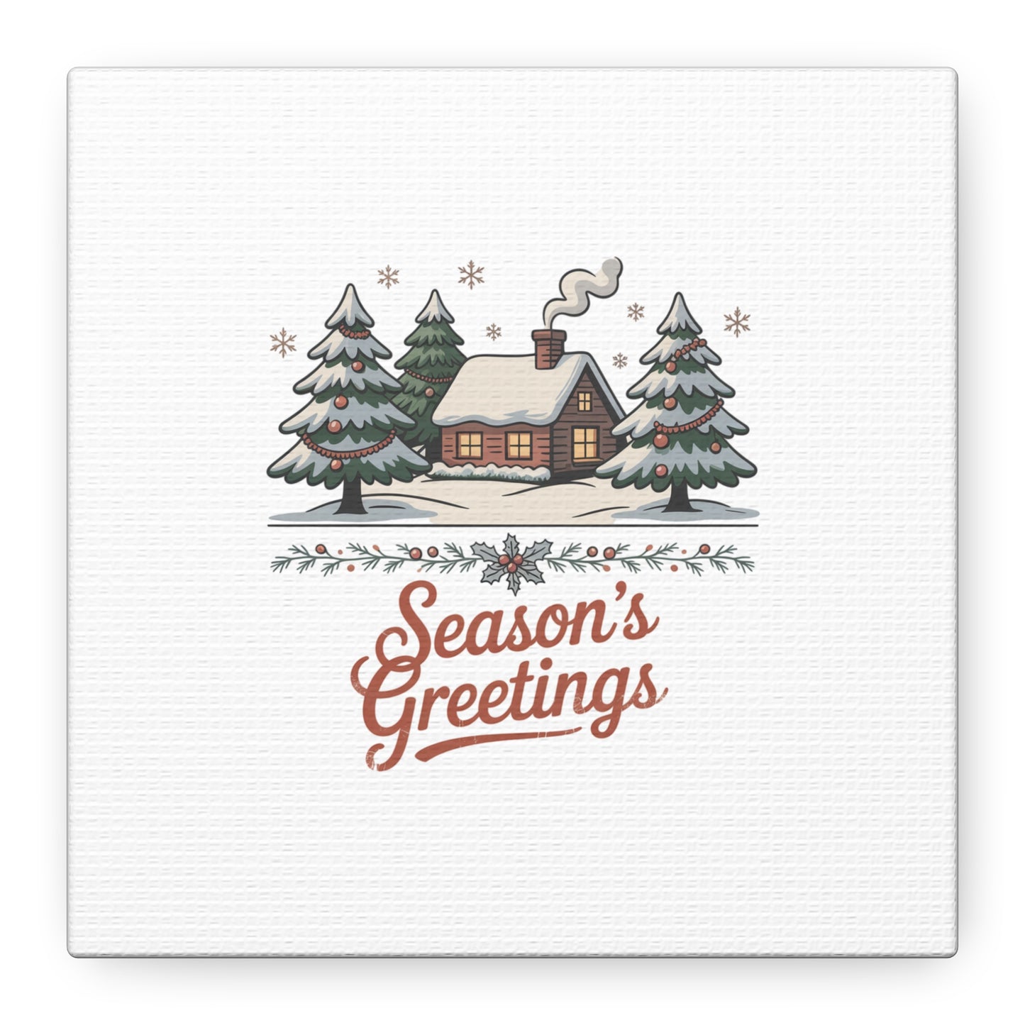 Vintage Christmas Postcard Seasons Greetings Canvas | Retro Holiday Card Design