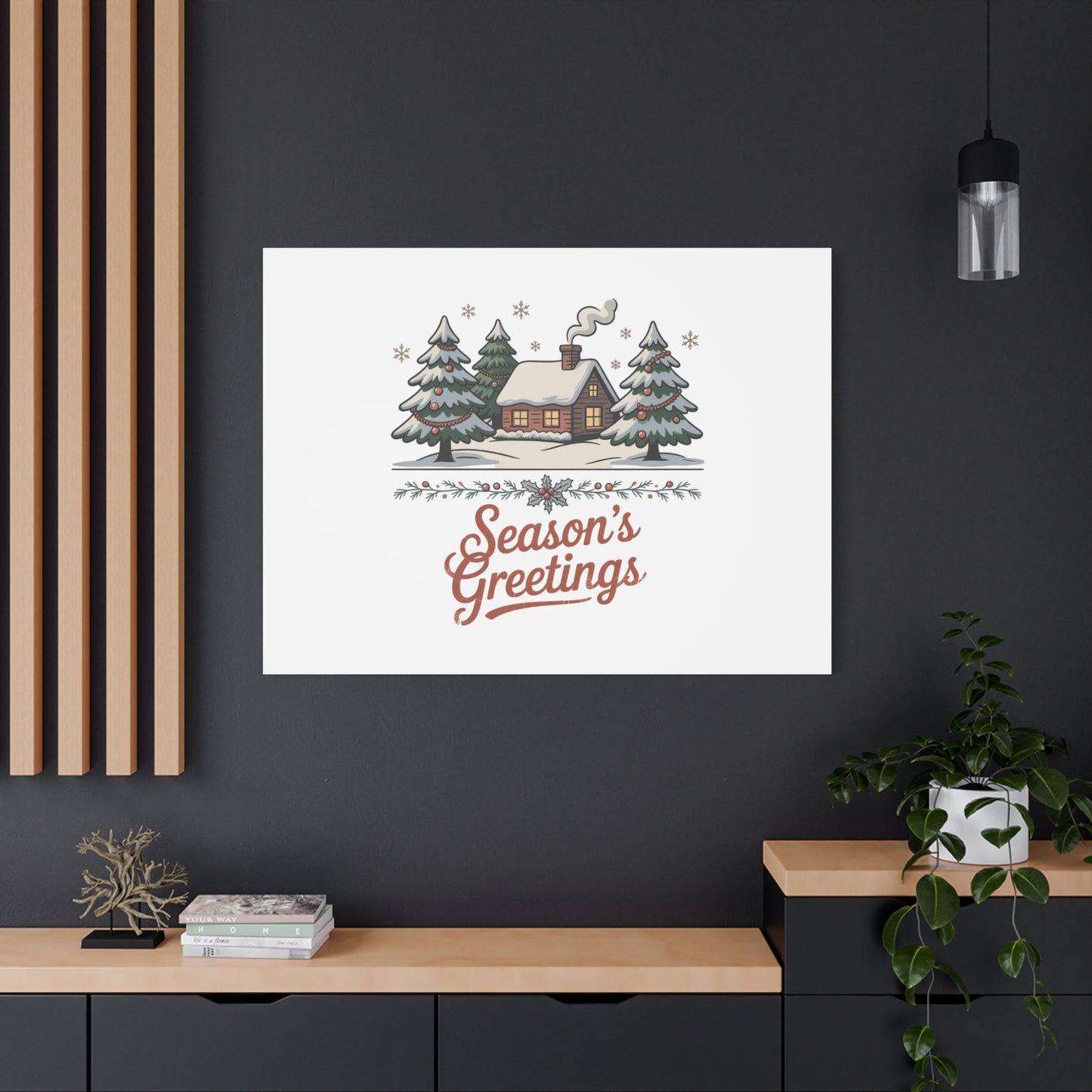 Vintage Christmas Postcard Seasons Greetings Canvas | Retro Holiday Card Design