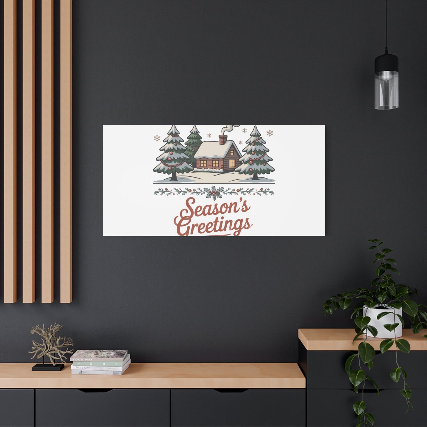 Vintage Christmas Postcard Seasons Greetings Canvas | Retro Holiday Card Design
