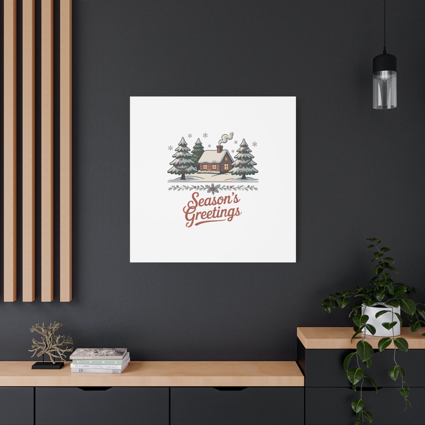 Vintage Christmas Postcard Seasons Greetings Canvas | Retro Holiday Card Design