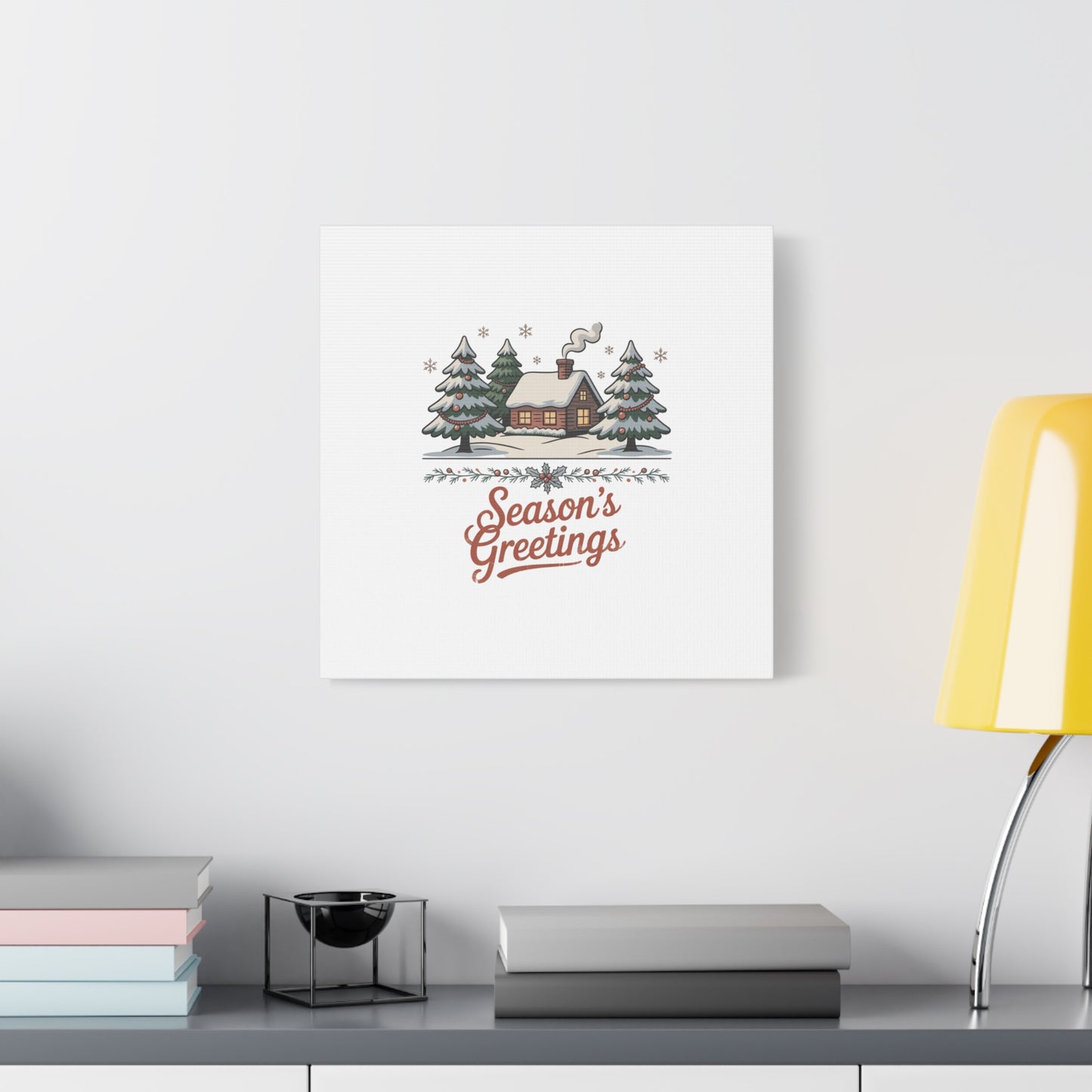 Vintage Christmas Postcard Seasons Greetings Canvas | Retro Holiday Card Design