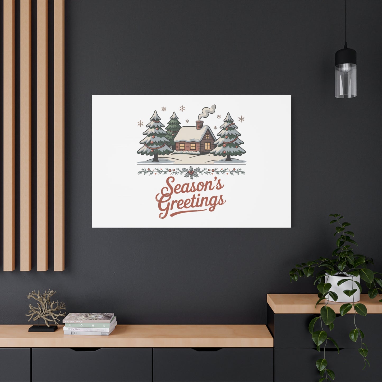 Vintage Christmas Postcard Seasons Greetings Canvas | Retro Holiday Card Design
