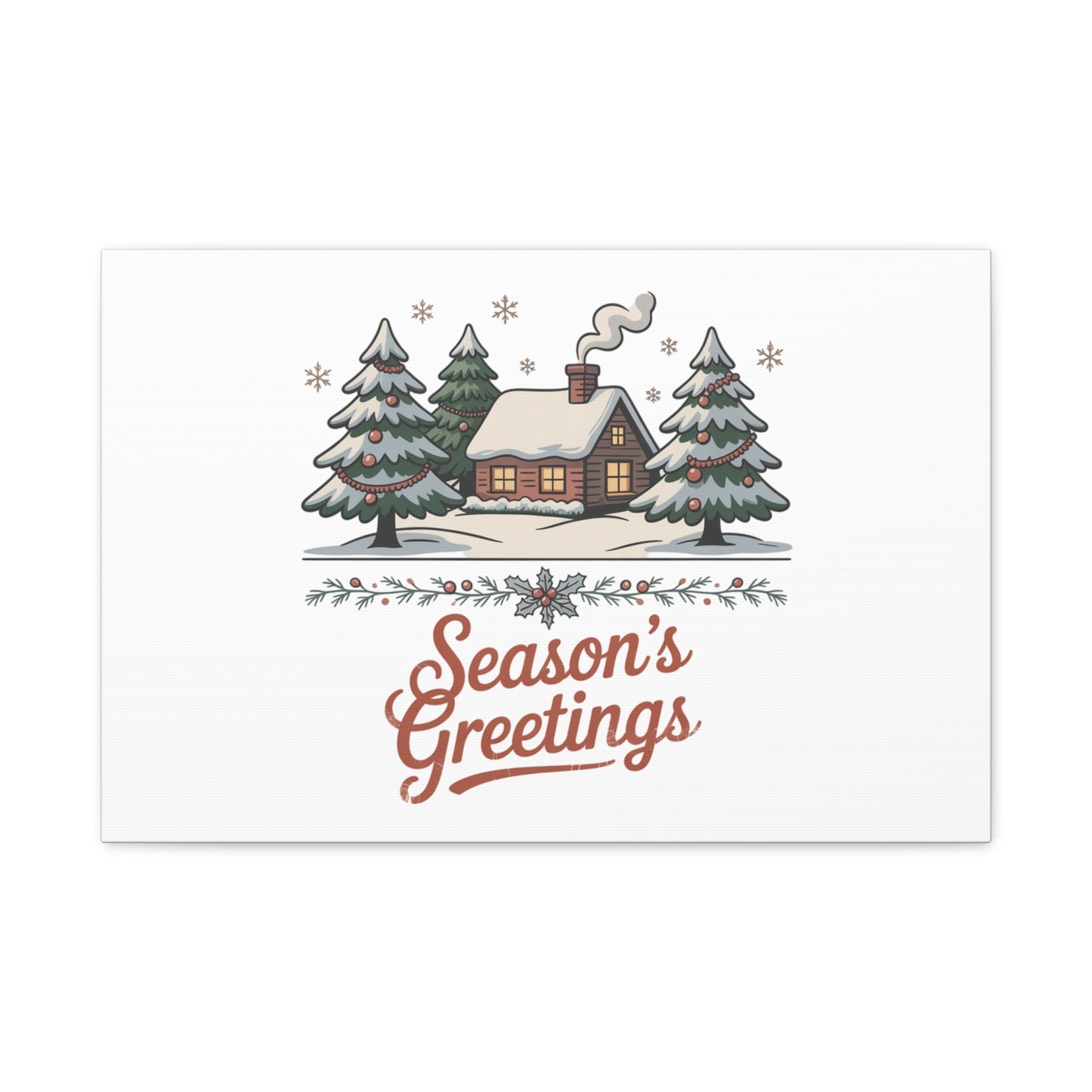 Vintage Christmas Postcard Seasons Greetings Canvas | Retro Holiday Card Design
