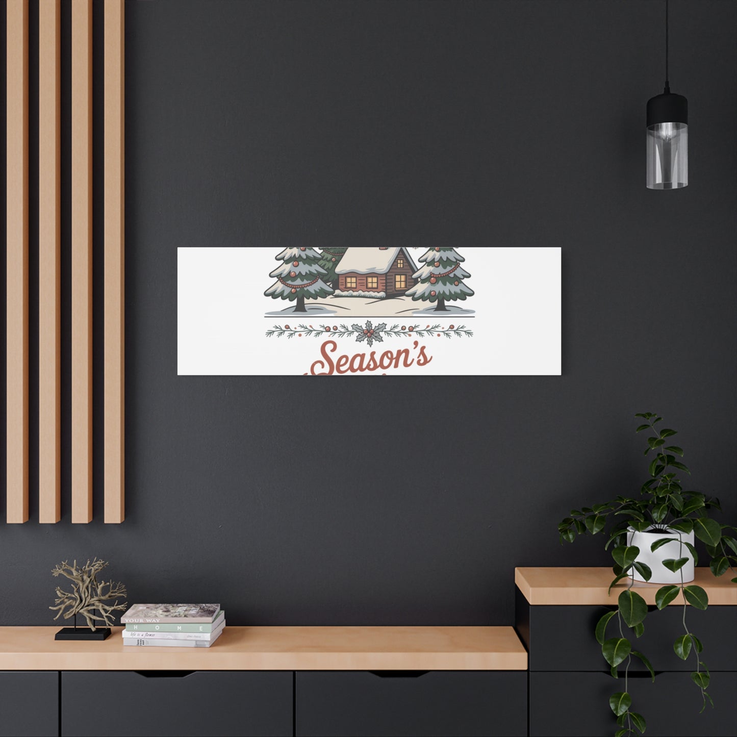 Vintage Christmas Postcard Seasons Greetings Canvas | Retro Holiday Card Design