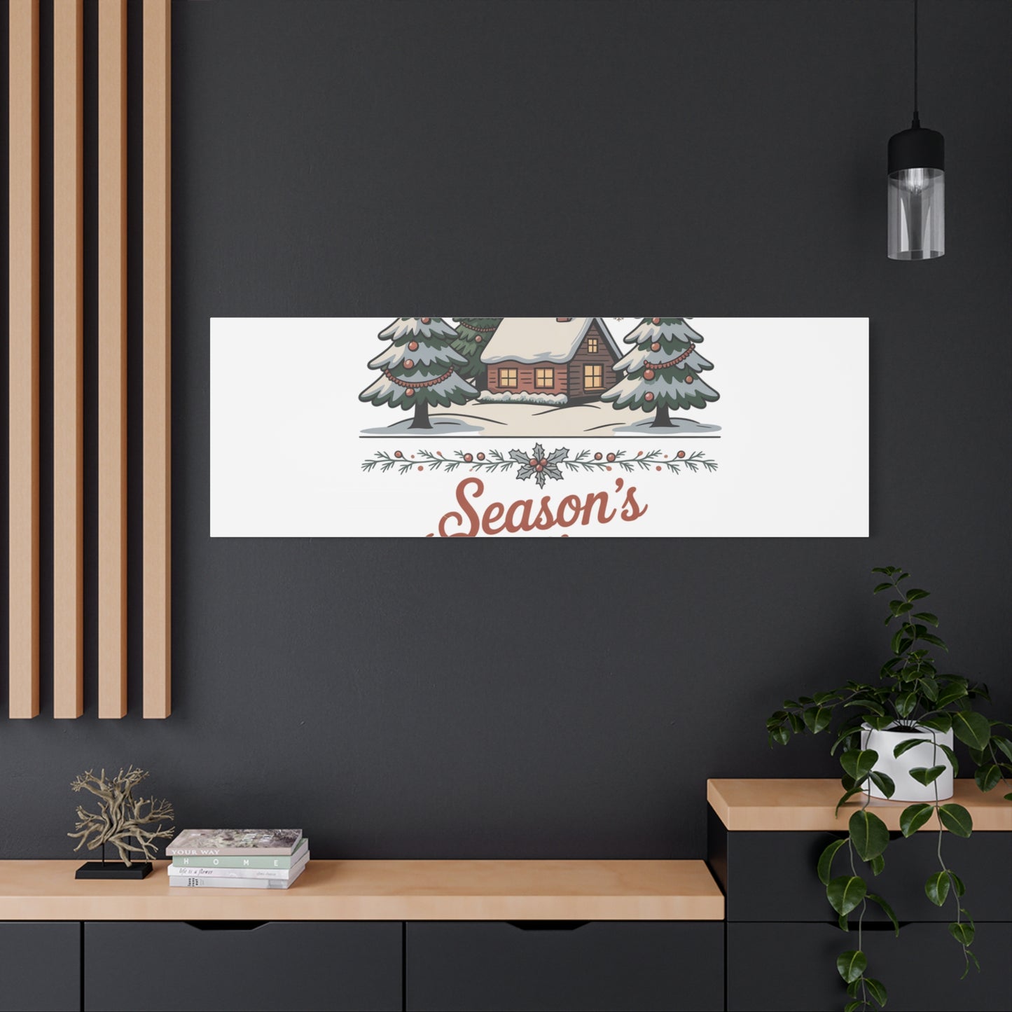 Vintage Christmas Postcard Seasons Greetings Canvas | Retro Holiday Card Design