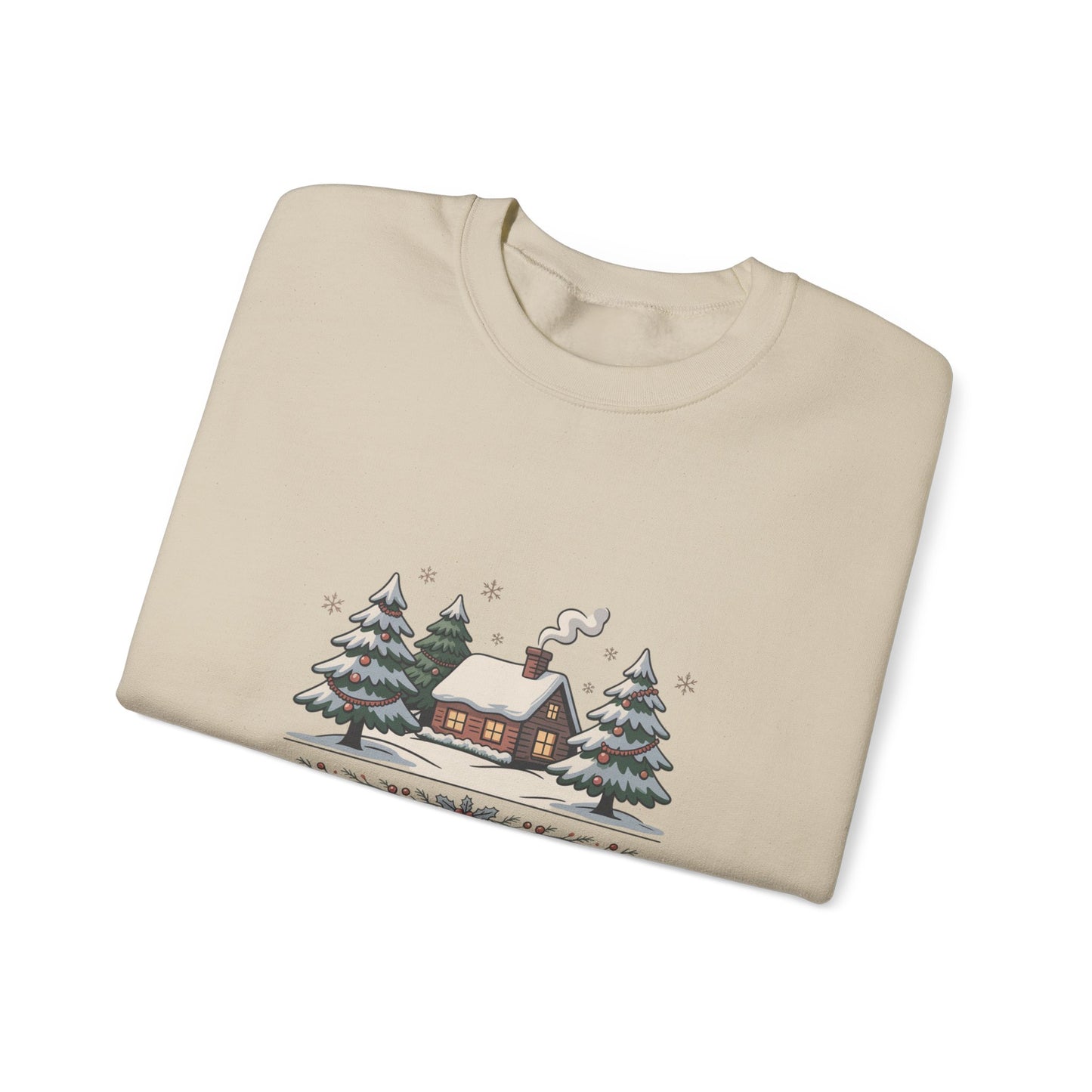 Season's Greetings Cabin Sweatshirt | vintage Christmas postcard, retro holiday card design