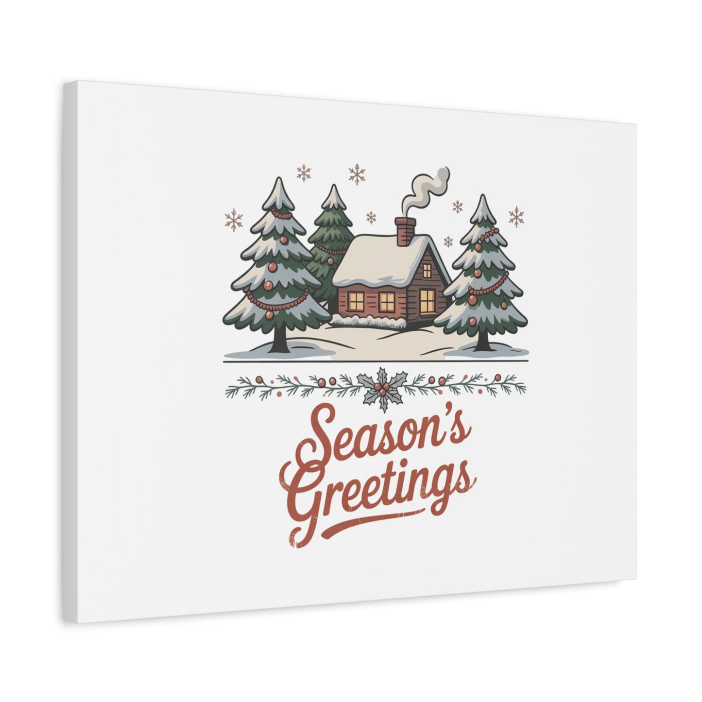 Vintage Christmas Postcard Seasons Greetings Canvas | Retro Holiday Card Design