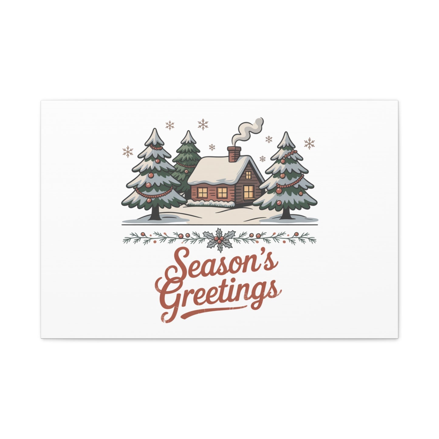 Vintage Christmas Postcard Seasons Greetings Canvas | Retro Holiday Card Design