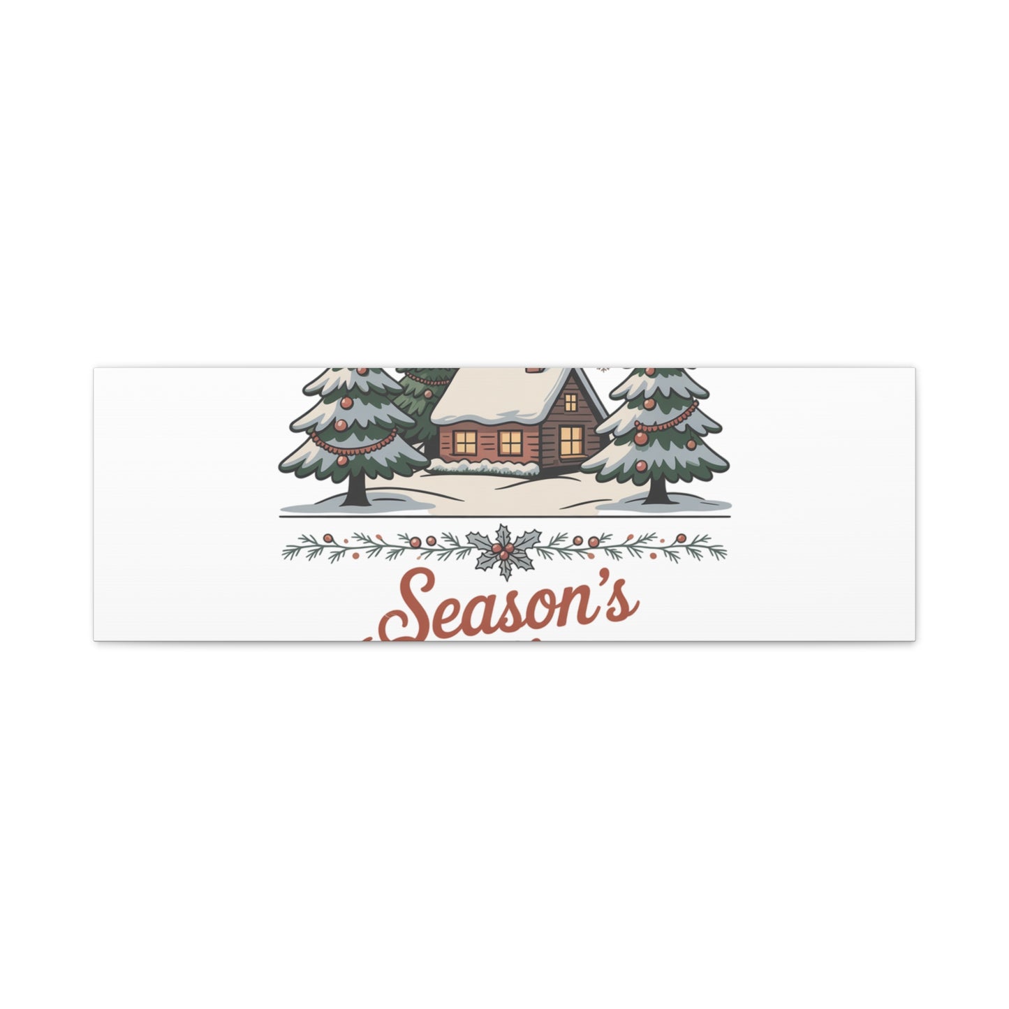 Vintage Christmas Postcard Seasons Greetings Canvas | Retro Holiday Card Design