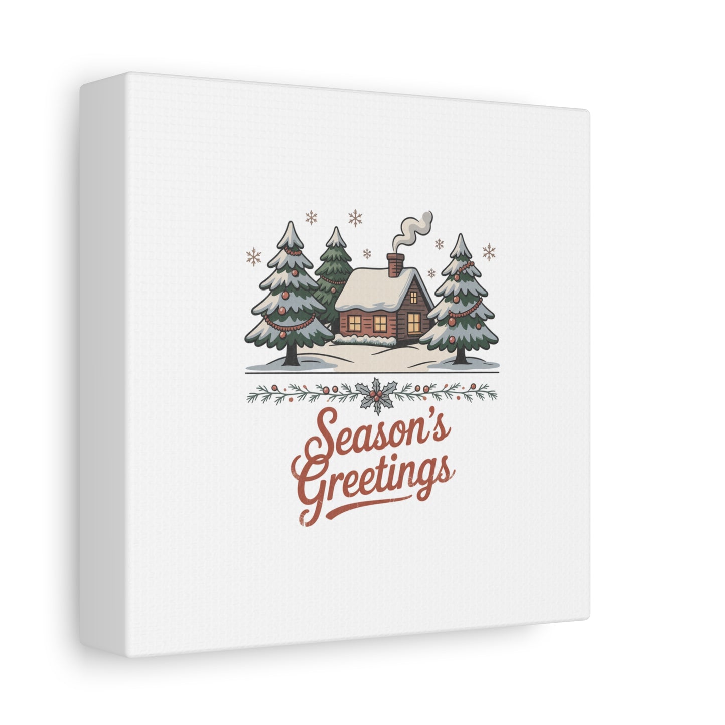 Vintage Christmas Postcard Seasons Greetings Canvas | Retro Holiday Card Design