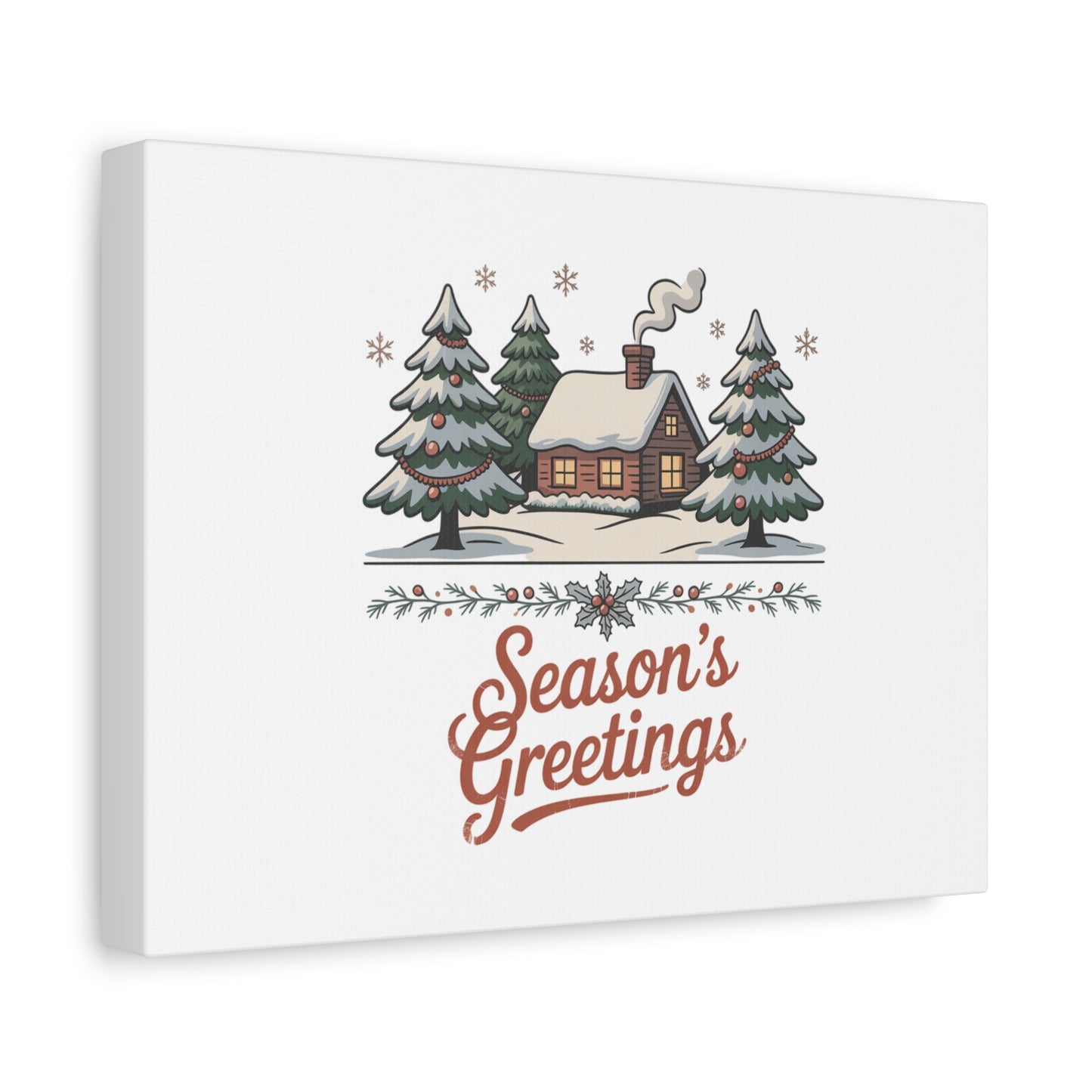 Vintage Christmas Postcard Seasons Greetings Canvas | Retro Holiday Card Design