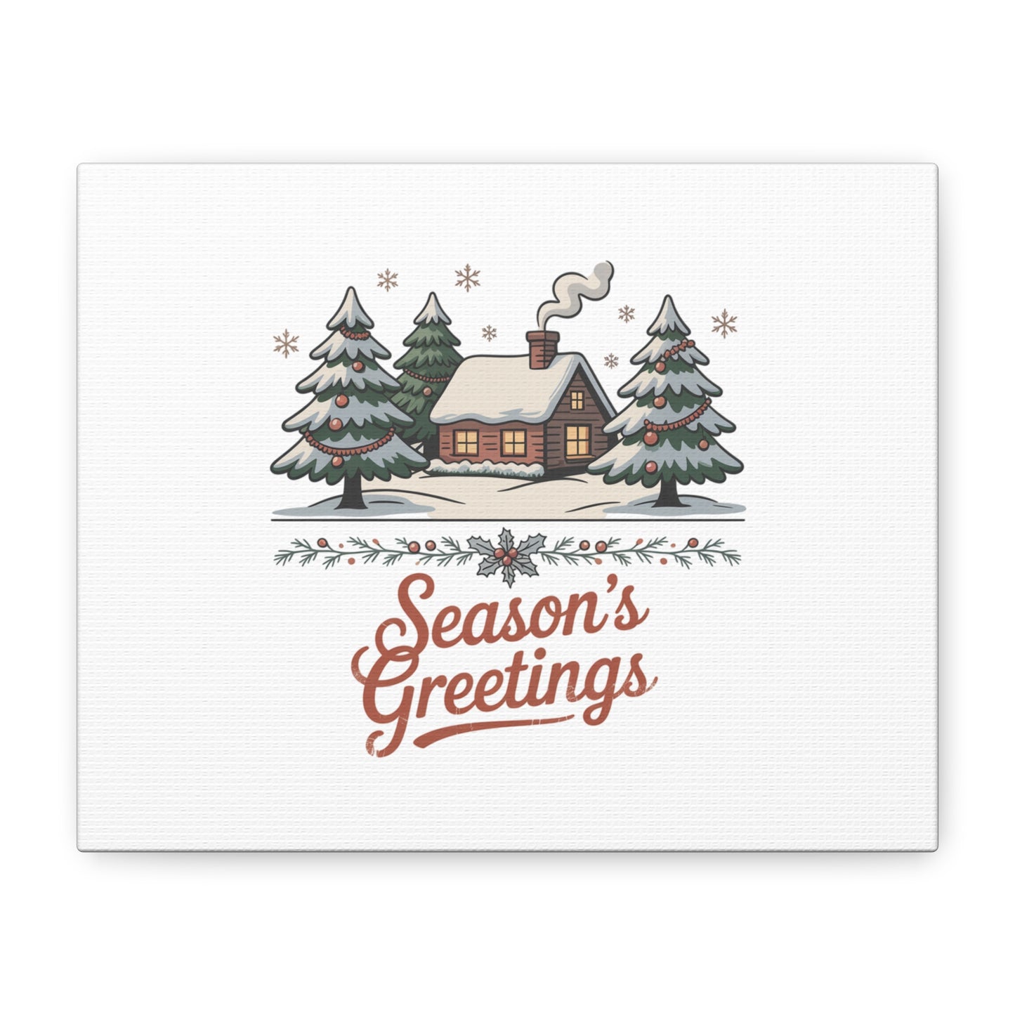 Vintage Christmas Postcard Seasons Greetings Canvas | Retro Holiday Card Design