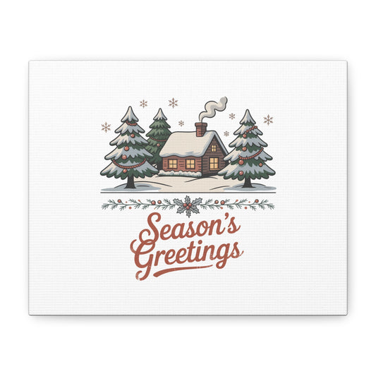 Vintage Christmas Postcard Seasons Greetings Canvas | Retro Holiday Card Design