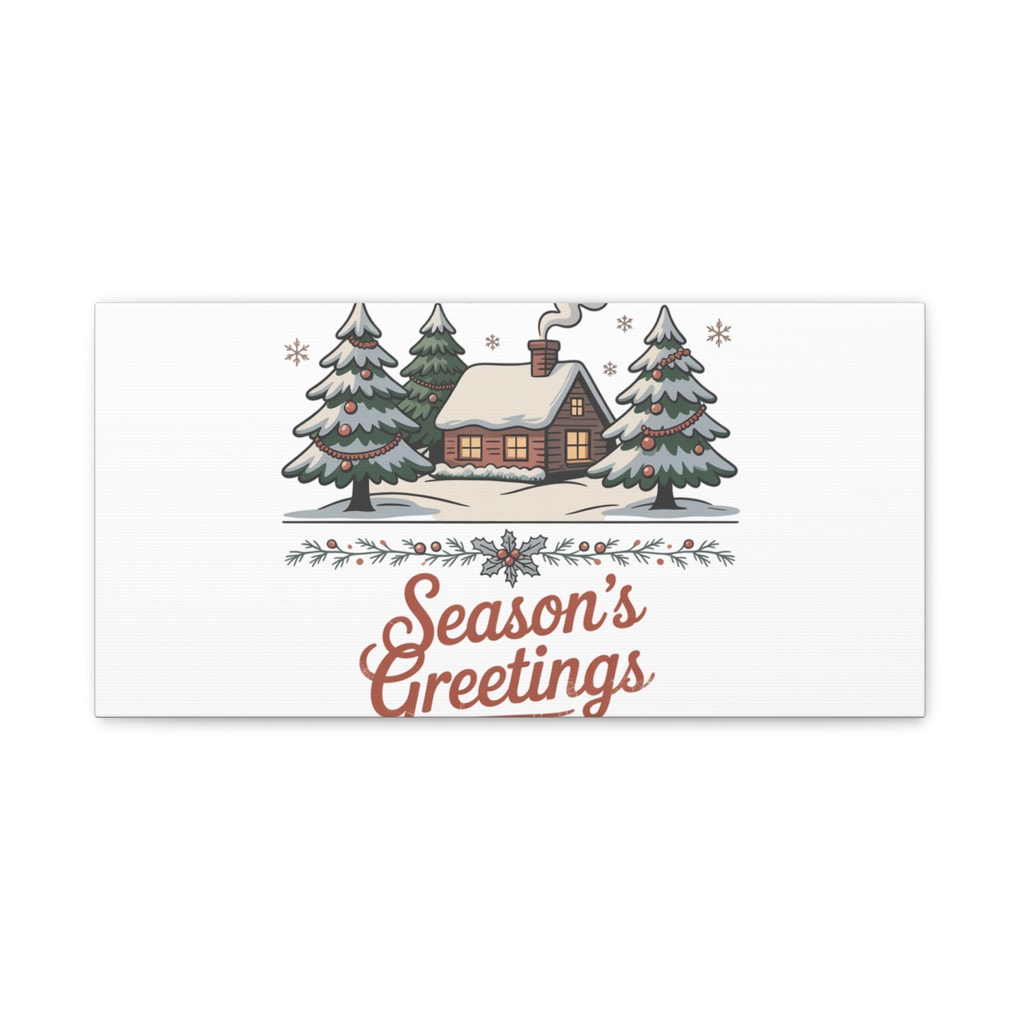 Vintage Christmas Postcard Seasons Greetings Canvas | Retro Holiday Card Design