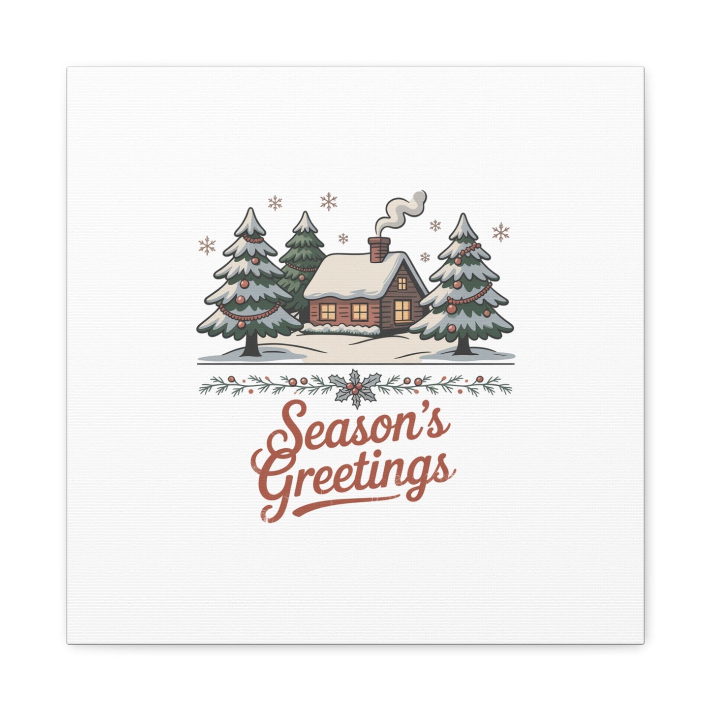 Vintage Christmas Postcard Seasons Greetings Canvas | Retro Holiday Card Design