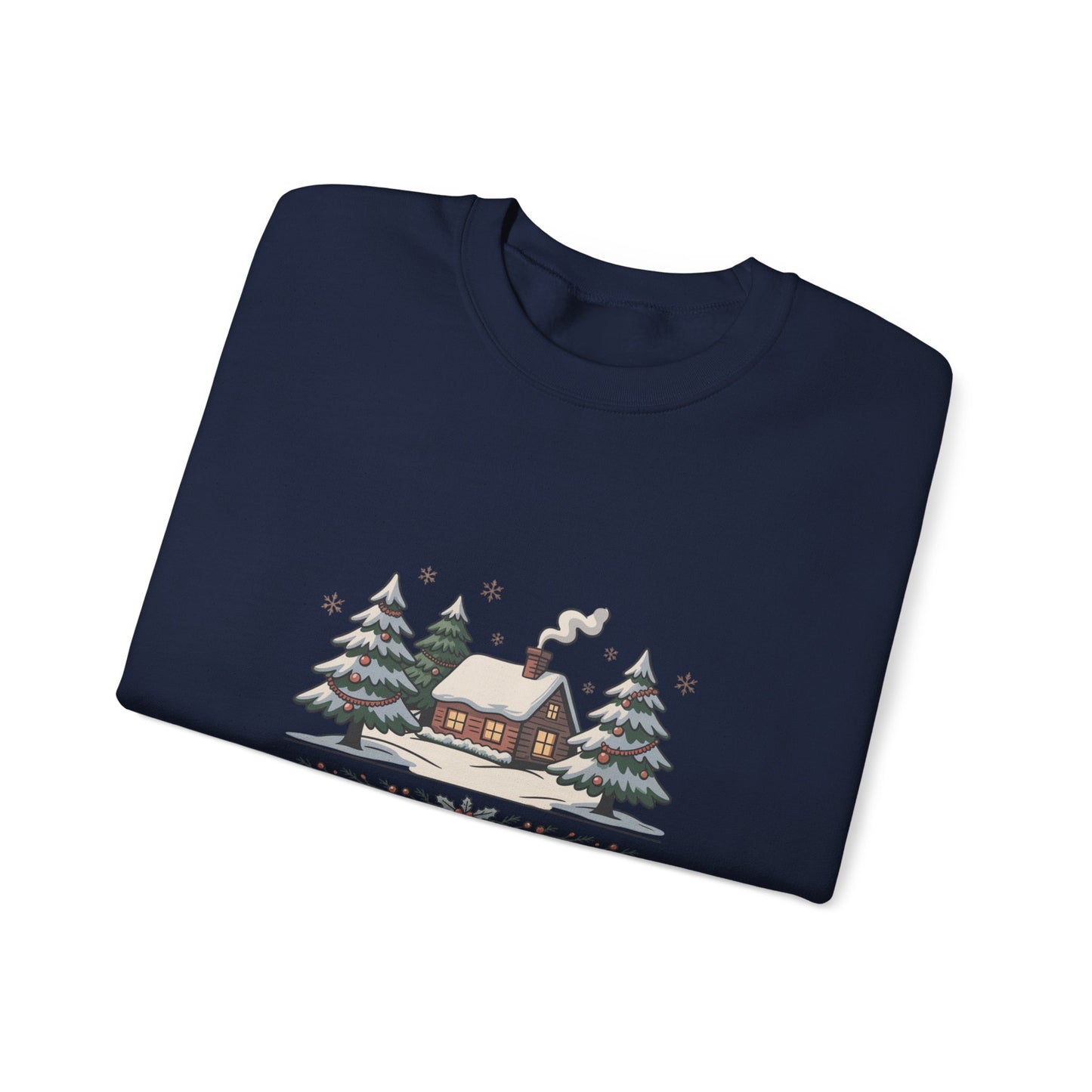 Season's Greetings Cabin Sweatshirt | vintage Christmas postcard, retro holiday card design