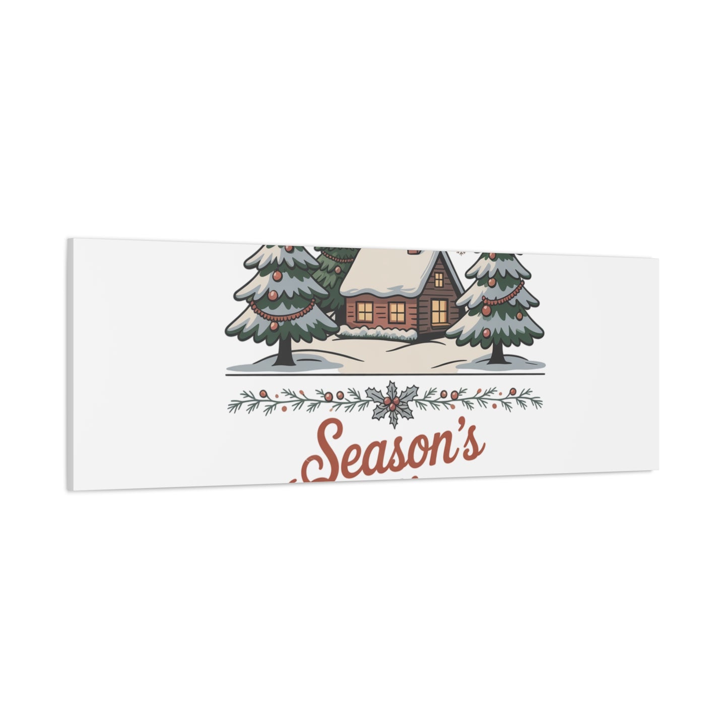 Vintage Christmas Postcard Seasons Greetings Canvas | Retro Holiday Card Design