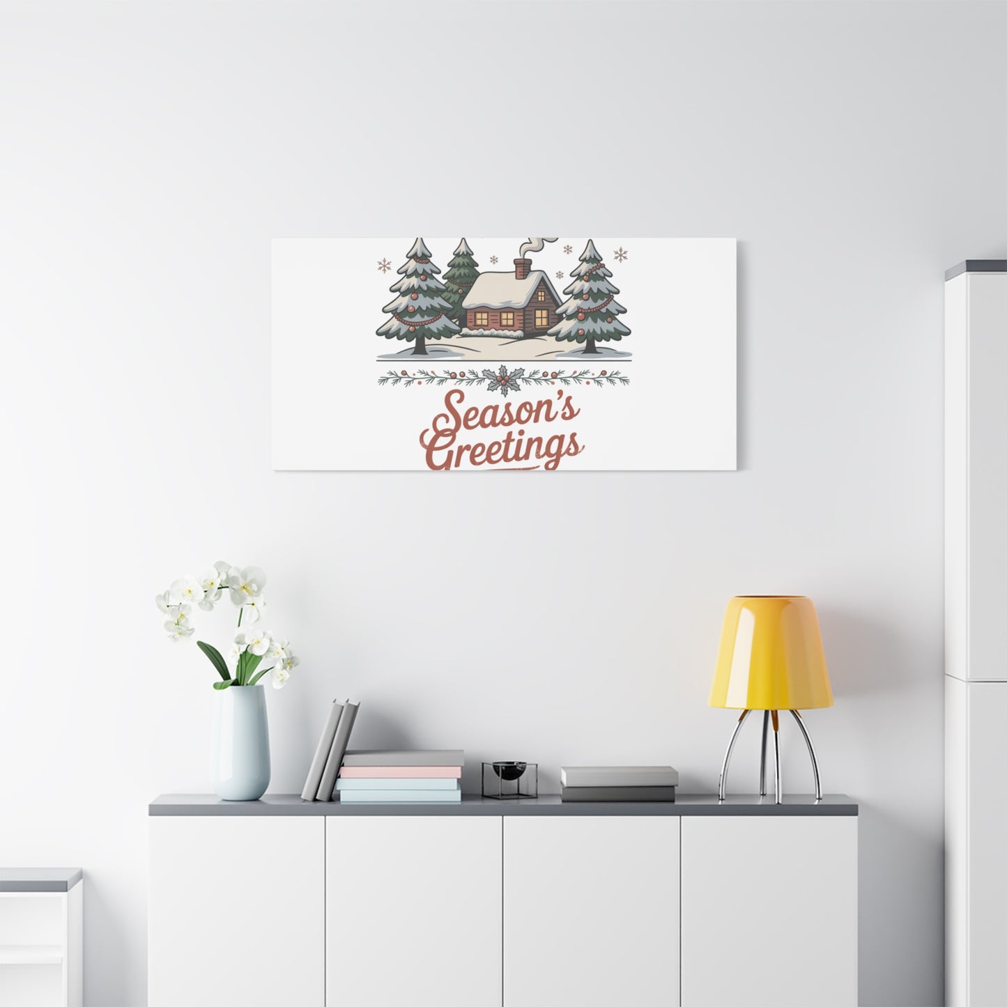 Vintage Christmas Postcard Seasons Greetings Canvas | Retro Holiday Card Design
