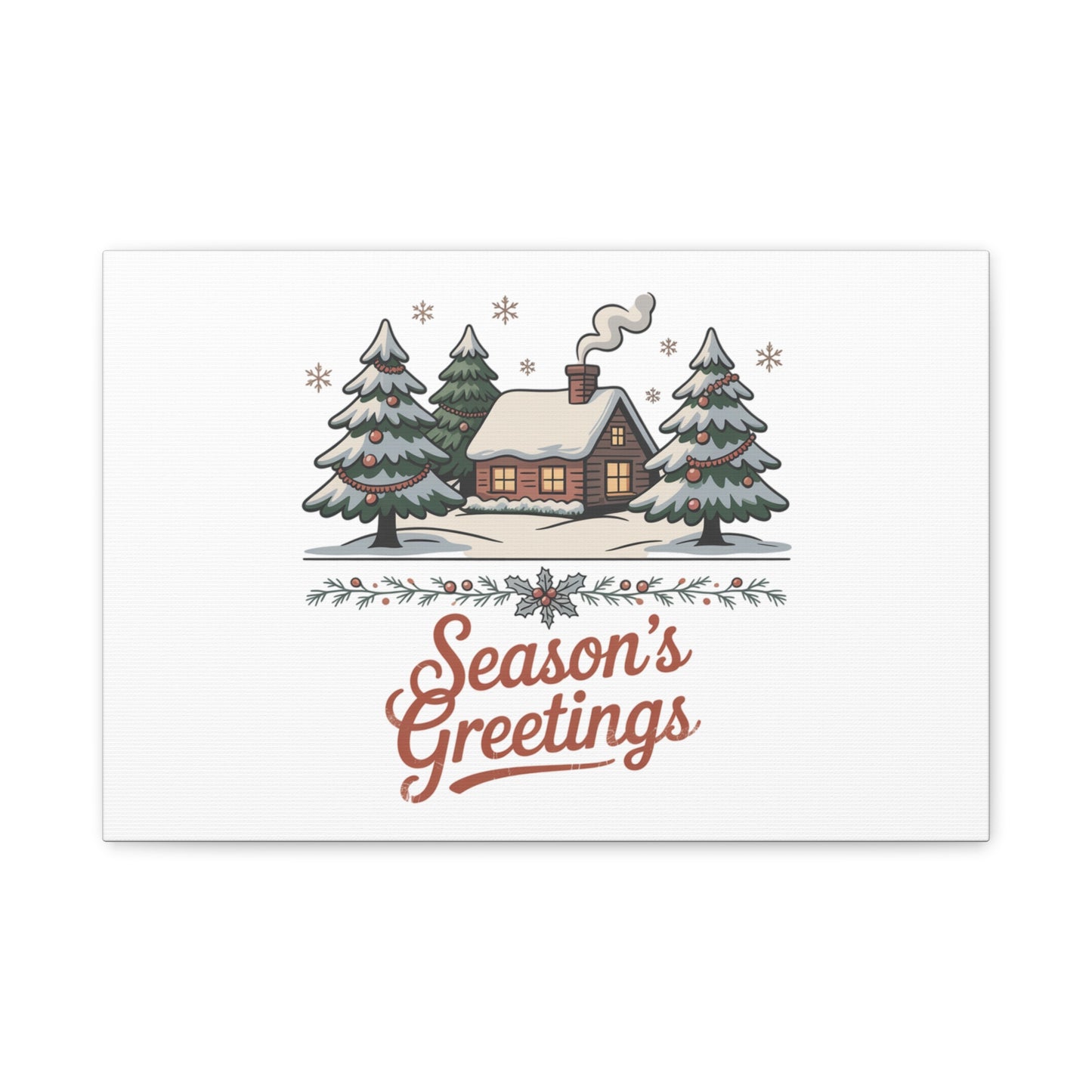 Vintage Christmas Postcard Seasons Greetings Canvas | Retro Holiday Card Design