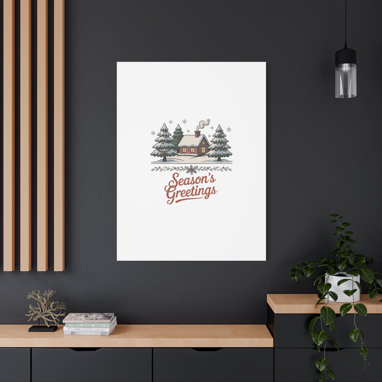 Vintage Christmas Postcard Seasons Greetings Canvas | Retro Holiday Card Design