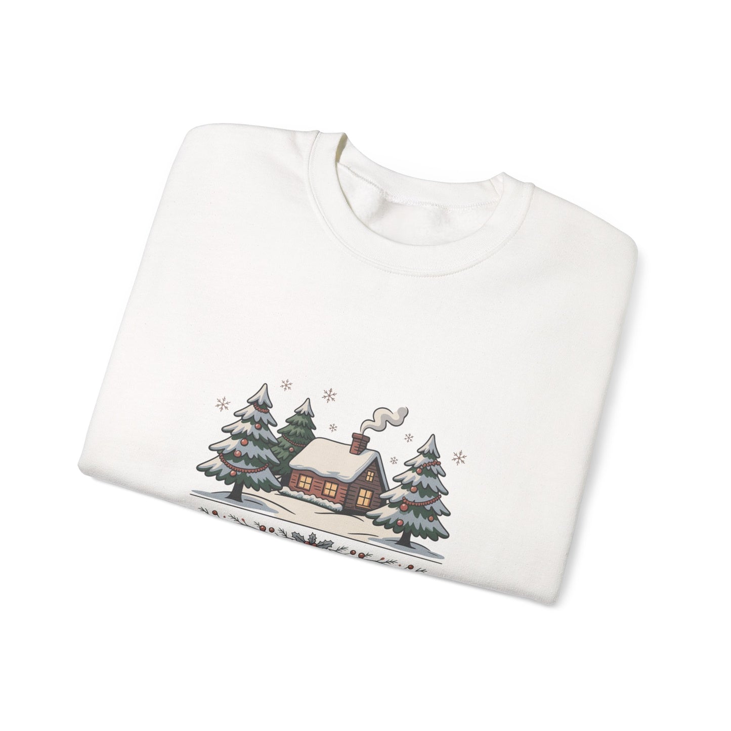 Season's Greetings Cabin Sweatshirt | vintage Christmas postcard, retro holiday card design