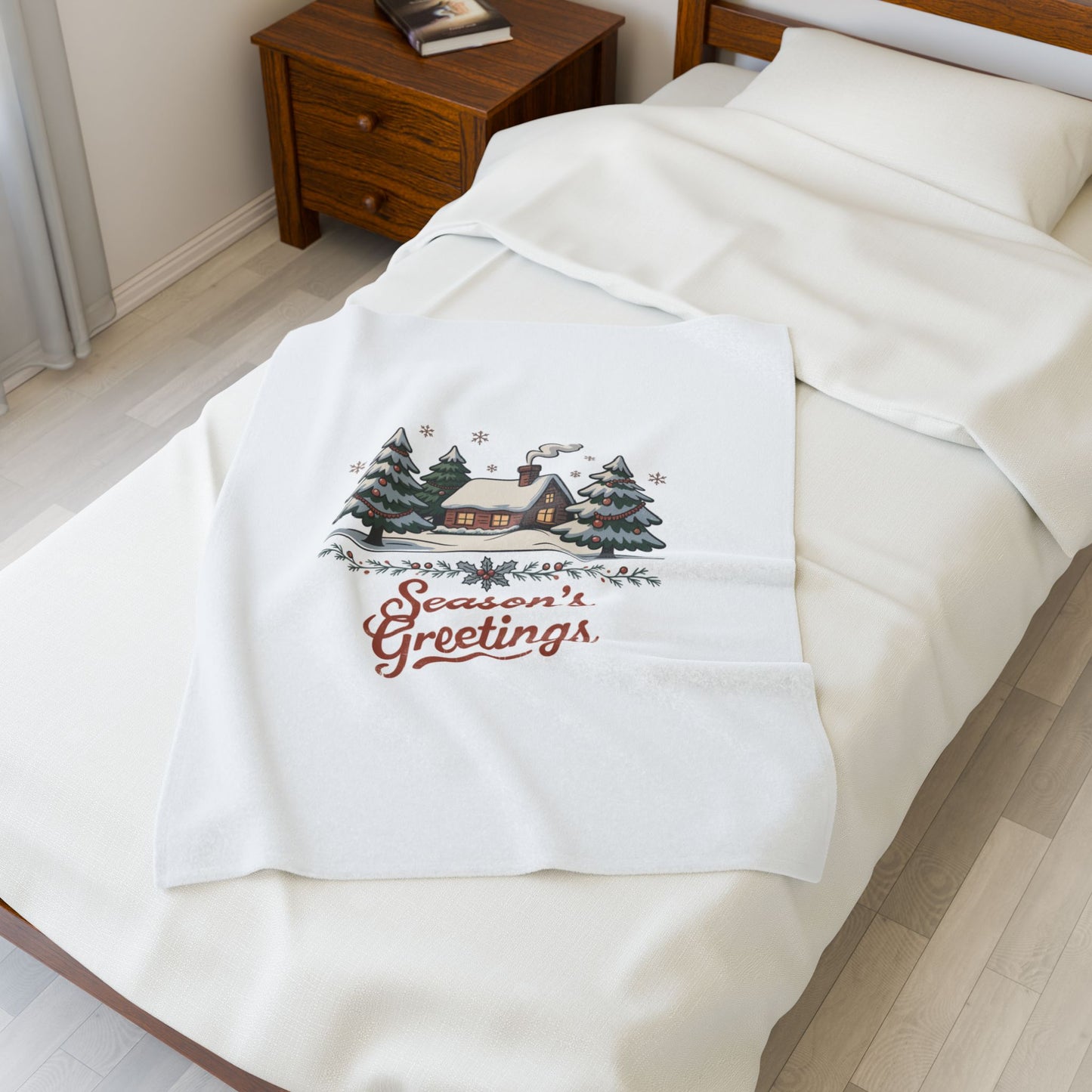 Season's Greetings vintage Christmas postcard Blanket | retro holiday card design