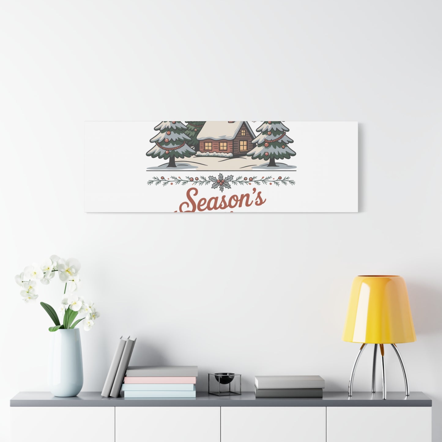 Vintage Christmas Postcard Seasons Greetings Canvas | Retro Holiday Card Design