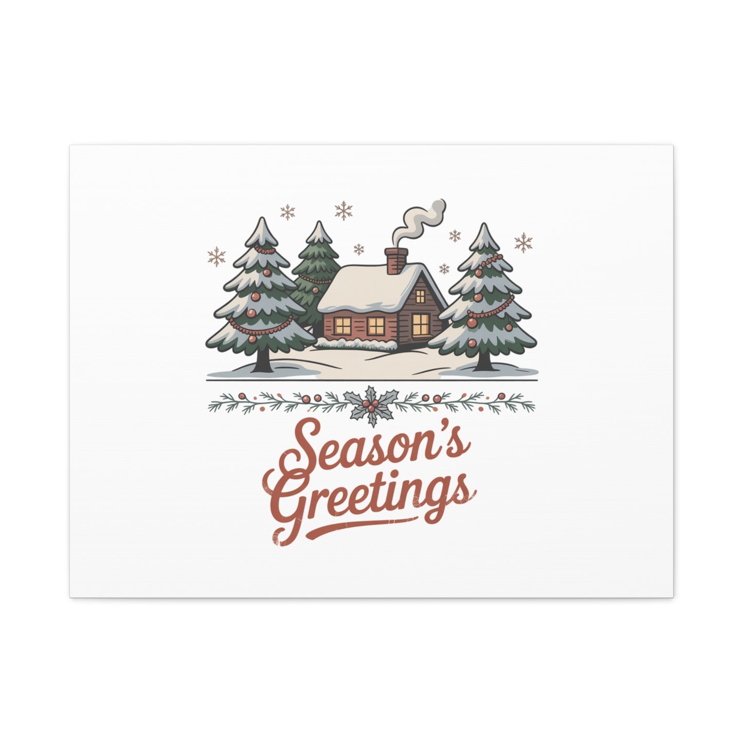 Vintage Christmas Postcard Seasons Greetings Canvas | Retro Holiday Card Design