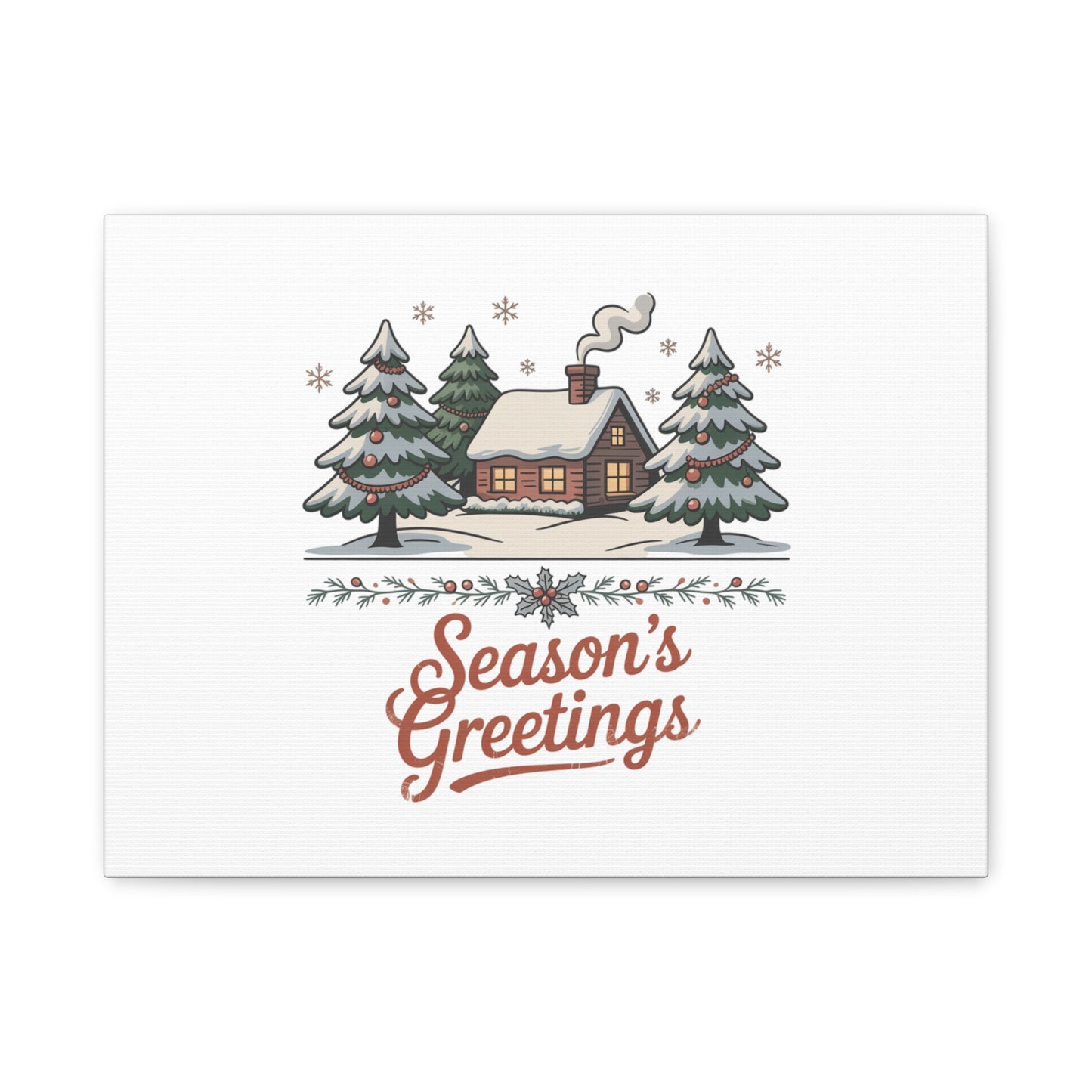 Vintage Christmas Postcard Seasons Greetings Canvas | Retro Holiday Card Design