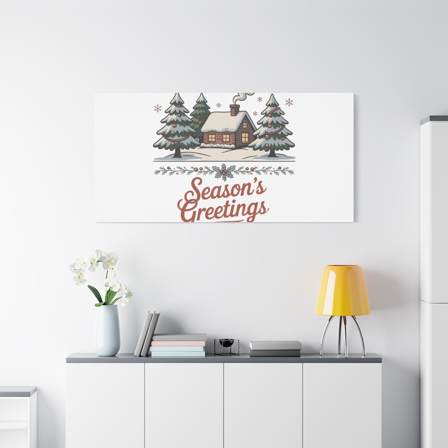 Vintage Christmas Postcard Seasons Greetings Canvas | Retro Holiday Card Design