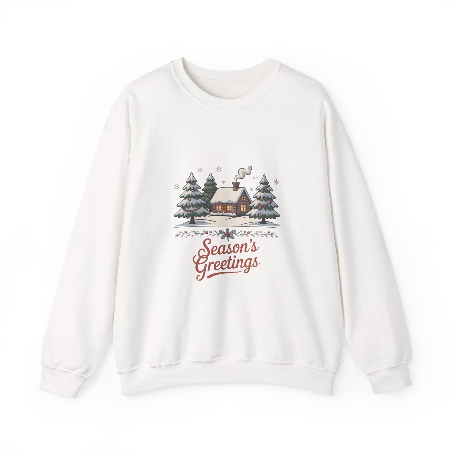 Season's Greetings Cabin Sweatshirt | vintage Christmas postcard, retro holiday card design