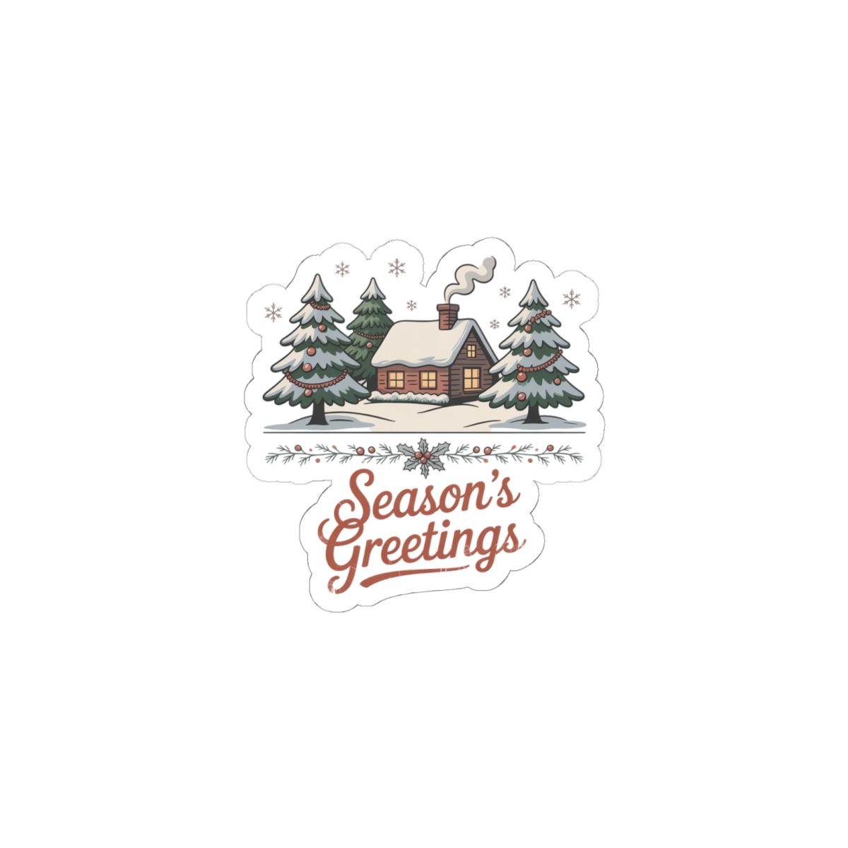 Season's Greetings Vintage Christmas Postcard Kiss-Cut Sticker | Retro Holiday Sepia