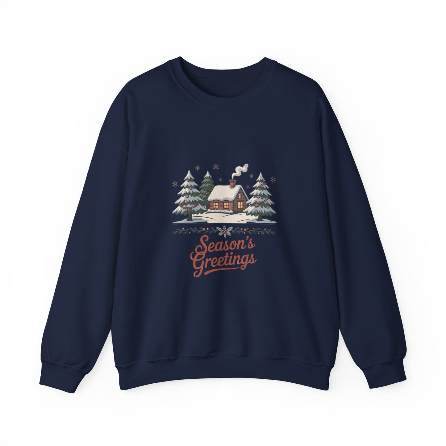 Season's Greetings Cabin Sweatshirt | vintage Christmas postcard, retro holiday card design