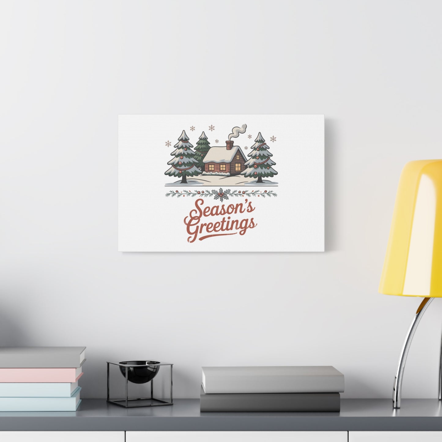 Vintage Christmas Postcard Seasons Greetings Canvas | Retro Holiday Card Design