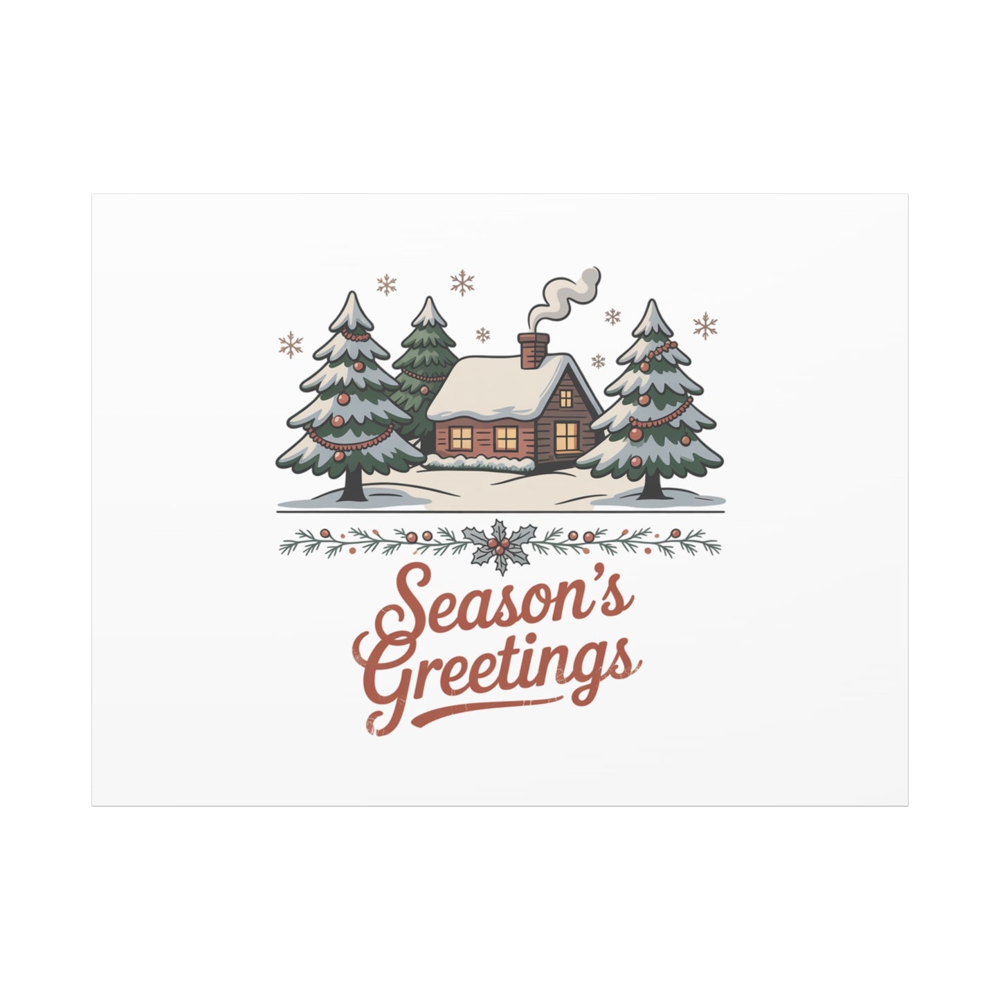 Vintage Christmas Postcard Seasons Greetings Canvas | Retro Holiday Card Design