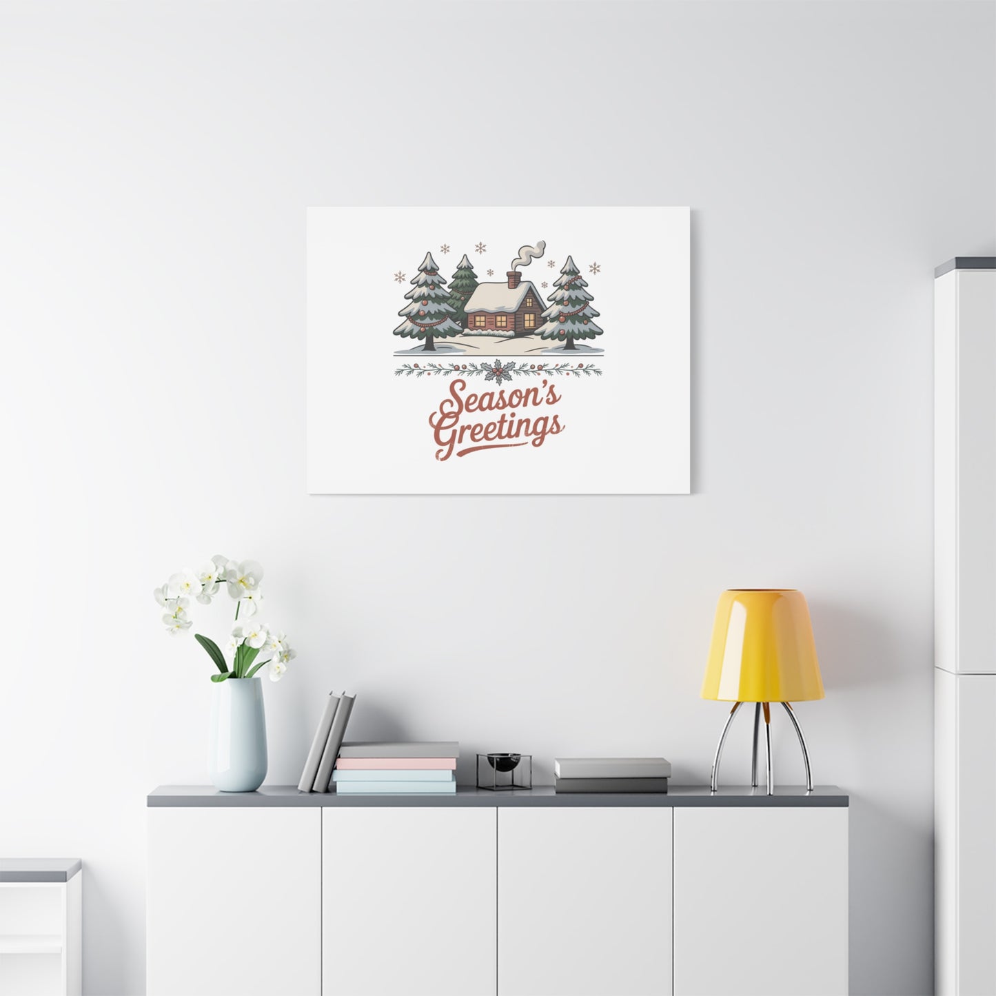 Vintage Christmas Postcard Seasons Greetings Canvas | Retro Holiday Card Design