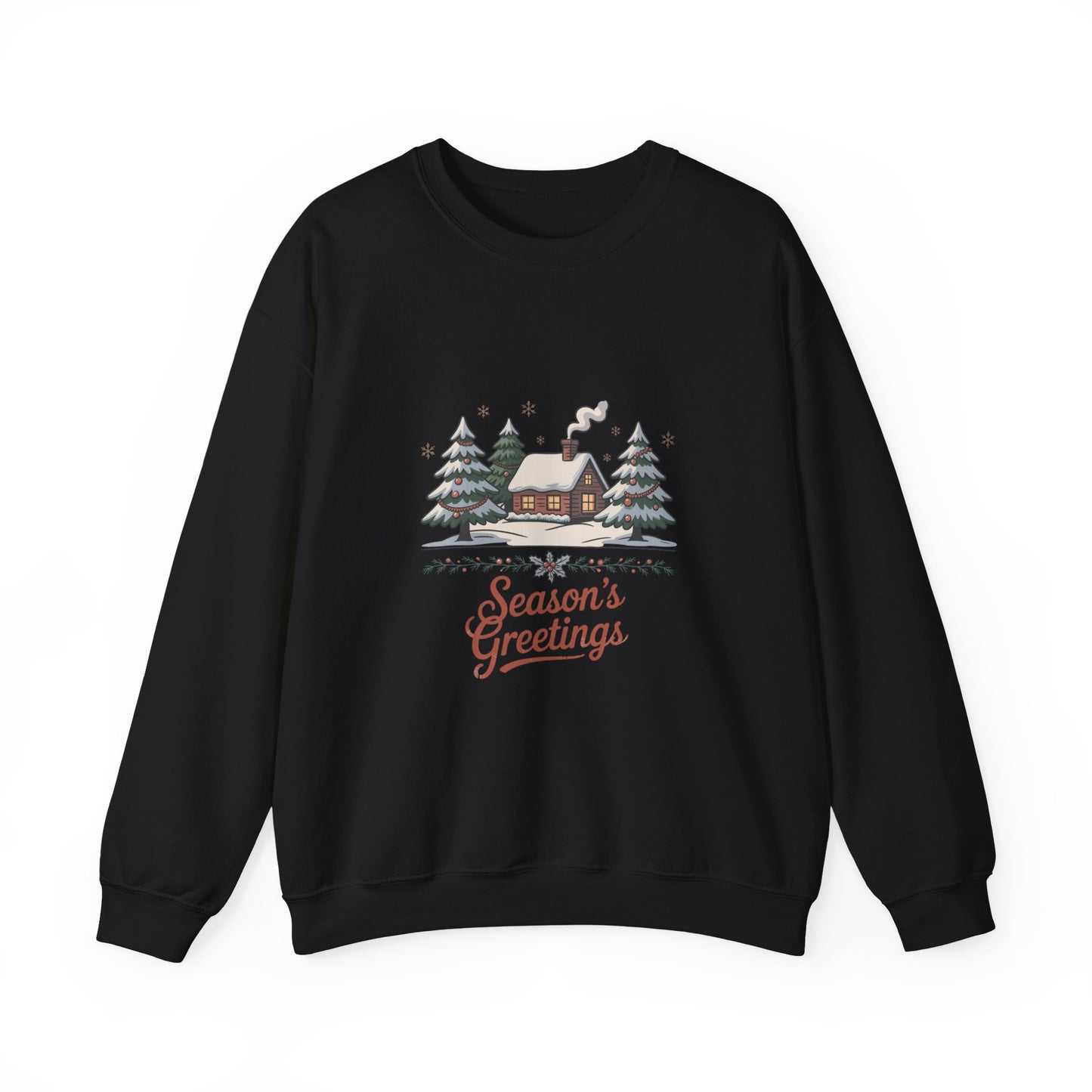 Season's Greetings Cabin Sweatshirt | vintage Christmas postcard, retro holiday card design