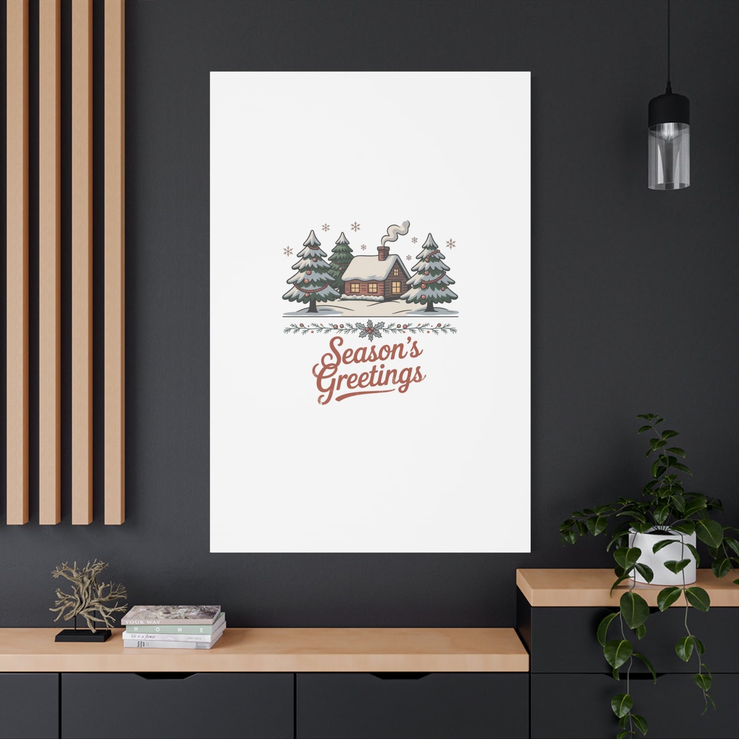 Vintage Christmas Postcard Seasons Greetings Canvas | Retro Holiday Card Design