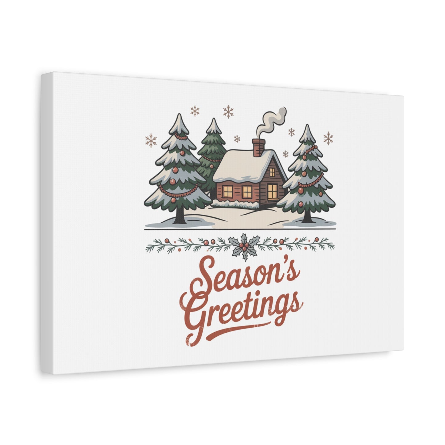 Vintage Christmas Postcard Seasons Greetings Canvas | Retro Holiday Card Design