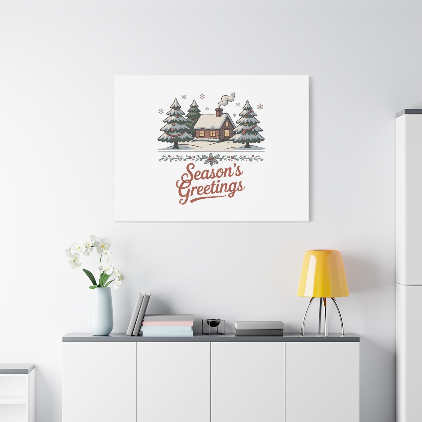 Vintage Christmas Postcard Seasons Greetings Canvas | Retro Holiday Card Design