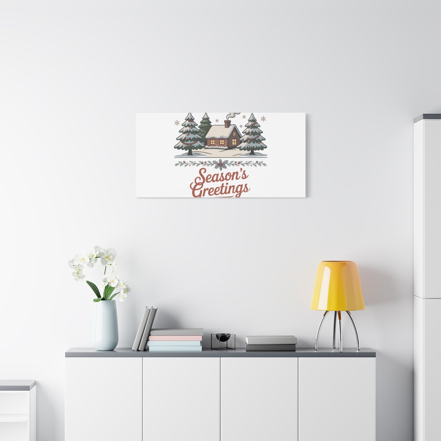 Vintage Christmas Postcard Seasons Greetings Canvas | Retro Holiday Card Design