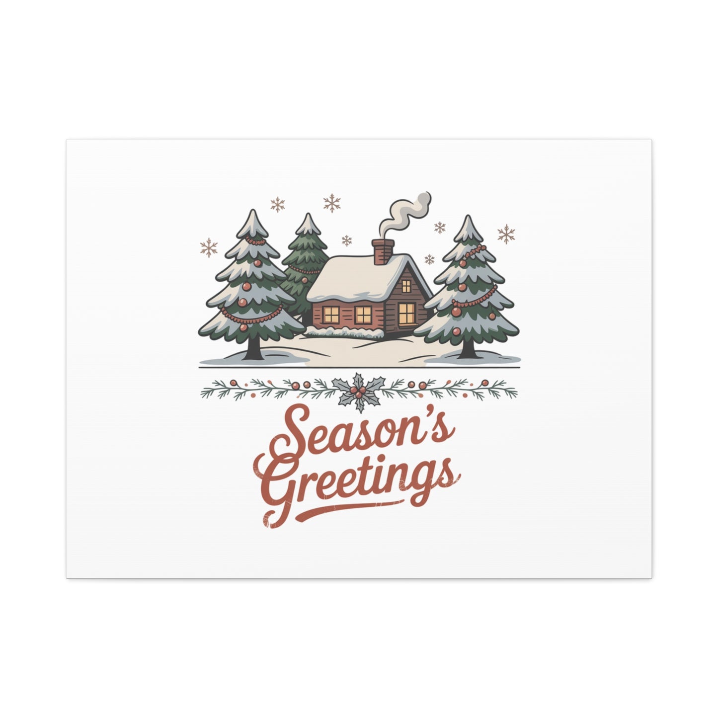 Vintage Christmas Postcard Seasons Greetings Canvas | Retro Holiday Card Design