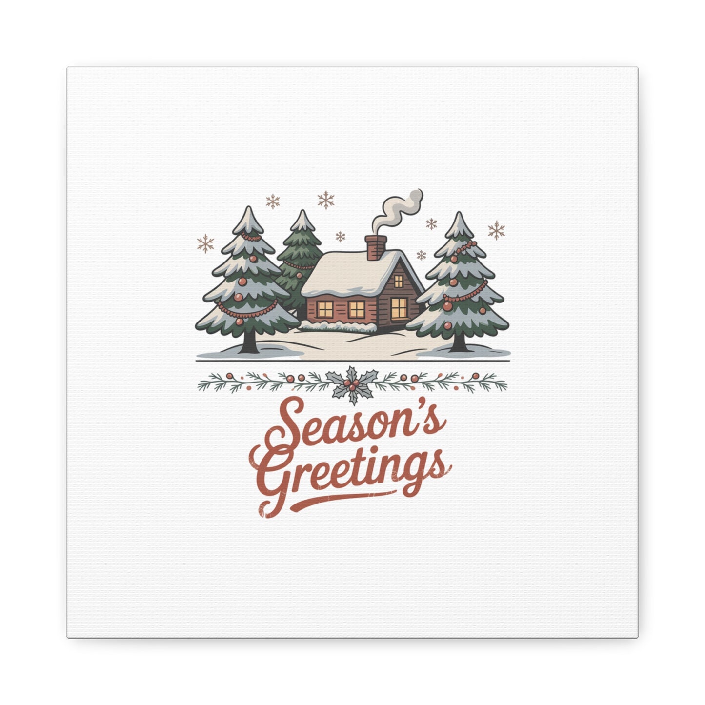 Vintage Christmas Postcard Seasons Greetings Canvas | Retro Holiday Card Design
