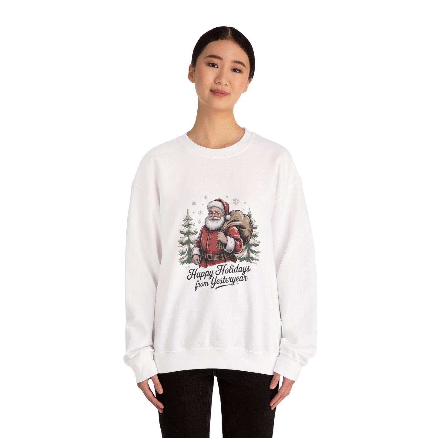 Vintage Christmas Postcard Santa Sweatshirt | retro holiday card design