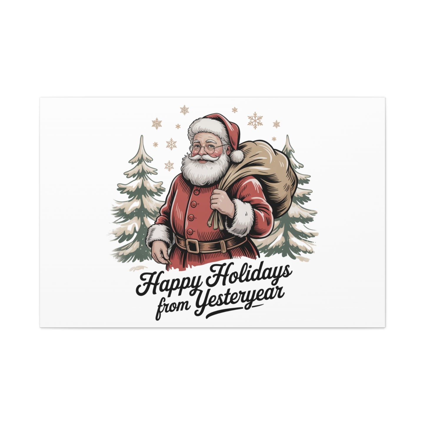 Vintage Christmas Postcard Canvas | Retro Holiday Card Design, Sepia Holiday